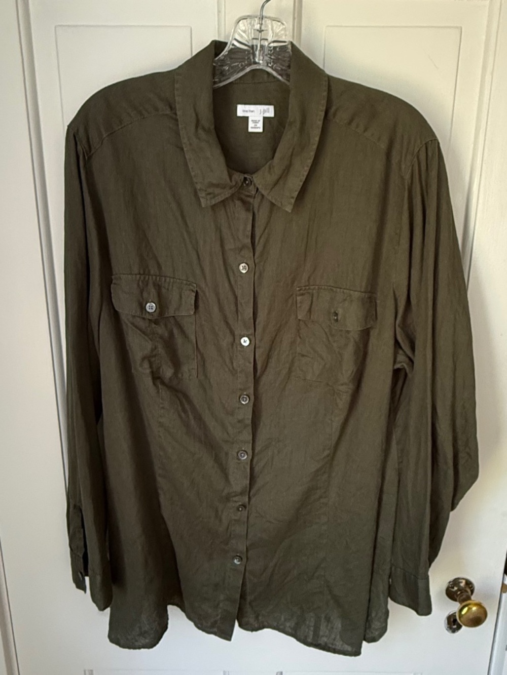 J Jill Linen Shirt - Olive Green, Size 2X
